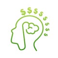 Vector brain/head icon with dollar sign. Royalty Free Stock Photo