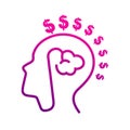 Vector brain/head icon with dollar sign. Royalty Free Stock Photo