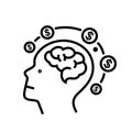 Vector brain/head icon with dollar sign. Royalty Free Stock Photo