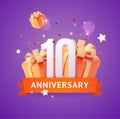 3d Ten Anniversary Concept Plasticine Cartoon Style. Vector