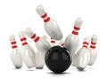 3d Ten pin bowling strike Royalty Free Stock Photo