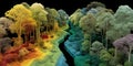 3D terrain reforestation map illustrates tree growth and biodiversity restoration Royalty Free Stock Photo