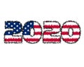 3D 2020 text with American flag inside the text. Vector illustration on white background. USA flag in text. American flag in Royalty Free Stock Photo