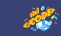 3D text Code with multiple coding languages signs, business equipments and laptop on blue background. Isometric design for Royalty Free Stock Photo