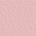 3d textured emboss Paisley seamless pattern. Embossed floral pink  background. Surface repeat folkloric backdrop. Emboss paisley Royalty Free Stock Photo