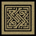 3d Textured gold stipples dotted ancient greece square pattern with frame. Ornamental greek key meanders grunge vector background