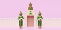 3d thai temple wall with giant gatekeeper isolated on pink background. 3d render illustration, clipping path