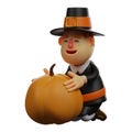 3D Thanksgiving Pilgrim Man Cartoon Design having a pumpkin for Dinner Royalty Free Stock Photo