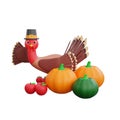 3d Thanksgiving Turkey say hello with Vegetables around