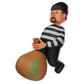 3D Thief Cartoon Character having a sack of money Royalty Free Stock Photo