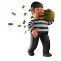 3D Thief Cartoon Illustration carrying a sack of money Royalty Free Stock Photo