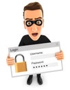 3d thief holding a login message