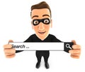 3d thief holding a search bar