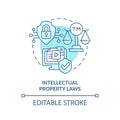 2D thin line blue icon intellectual property laws concept