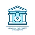 2D thin linear pixel perfect simple blue closed bank icon