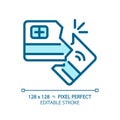 2D thin linear pixel perfect simple blue credit crunch icon Royalty Free Stock Photo