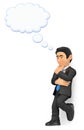 3D Thoughtful businessman with a thinking bubble