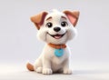 A 3d three-dimensional illustration of a cute dog puppy on white background portrayed as a lovable cartoon character