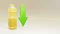 3D Three Dimensional Illustration of Yellow Cooking Oil Bottle with Up and Down Price Arrows in the Market. Suitable for presentat Royalty Free Stock Photo