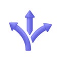 3D Three way direction arrows icon. Opportunity, choice, option, pathway, logo, split, road, choose, three concept