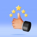 3D Thumb Up Pointing at Five Gold Star Rating Royalty Free Stock Photo