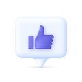 3D Thumb up on Speech Bubble. Hands Gesture. Vote or rating signs concept. Like concept. Royalty Free Stock Photo