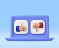 3D Thumbs Up and Thumbs Down Hands in Laptop Royalty Free Stock Photo