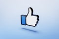3D Thumbs Up Icon Isolated on Blue color background. Social Media Like Button. Creative 3D Rendering