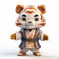 Playful 3d Render Of Cartoon Tiger In Asian Kimono Costume