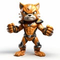 3d Tiger Superhero: Action-packed Cartoon Style Orange Animal In Uniform