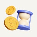 3d Time value of money concept with hourglass and coin stacks. time management. long term investment. payment deadline