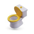 3D toilet with open lid, top view. Gold seat and flush button