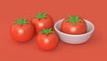 3d tomato abstract cartoon style with cup 3d render Royalty Free Stock Photo