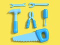 Tools set square composition group top view yellow background minimal 3d rendering,craft-technician-engineer tools concept cart