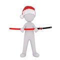 3d toon figure in Santa hat with Samurai sword