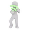 3d toon holding green Wi-Fi sign