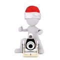 3d toon in Santa hat firing antique cannon