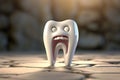 3D tooth with an image of fear on the face. Fear of dentists concept. Cartoon illustration. Generated by artificial Royalty Free Stock Photo