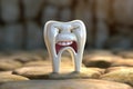 3D tooth with an image of fear on the face. Fear of dentists concept. Cartoon illustration. Generated by artificial Royalty Free Stock Photo