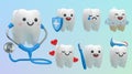 3D tooth. Teeth dentist icons. Smile dental character. Happy dentistry or dent care. Cheerful or sad faces. Molar Royalty Free Stock Photo