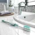 3D toothbrush in bathroom isolated on white background Royalty Free Stock Photo