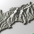 3D topographic map of imaginary section Himalayas