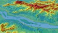 3D Topographic Map of a River Valley with Elevation Data and Infrastructure Royalty Free Stock Photo