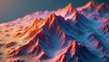 3D topographic map shows mountain range with vibrant colors indicating elevation changes. Digital landscape with detailed Royalty Free Stock Photo
