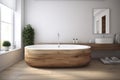 luxury white bathtub interior house modern bathroom wood render home architecture. Generative AI.