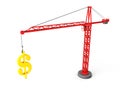 Tower crane lifting golden dollar symbol Royalty Free Stock Photo