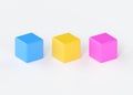 3d toy cubes for play, game box icon render and color learn square