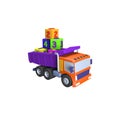 3D of toy truck , toy blocks pyramid of colorful cubes, illustration on a white background Royalty Free Stock Photo