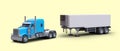 3D tractor unit truck with blue cab, refrigerator semitrailer Royalty Free Stock Photo