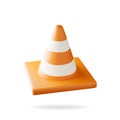 3D Traffic Cone Icon Isolated on White